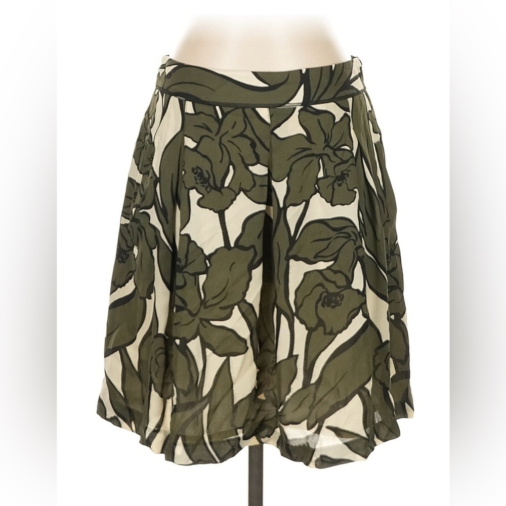BCBGMaxAzria Olive Green and Cream Floral Circle Silk Skirt 2